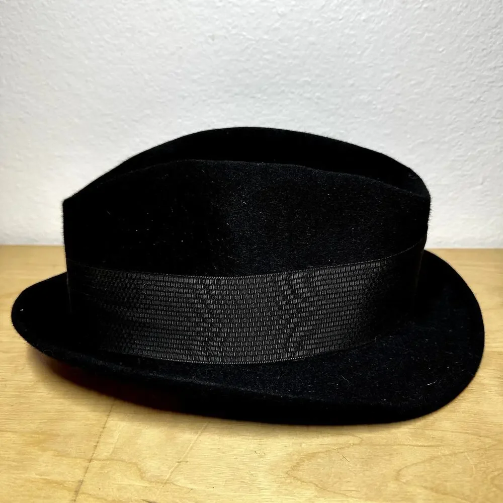 VTG Sears Roebuck & Co. Trilby Fedora Hat Fur Bow Black 7 1/2